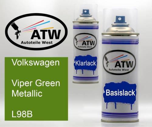 Volkswagen, Viper Green Metallic, L98B: 400ml Sprühdose + 400ml Klarlack - Set, von ATW Autoteile West.